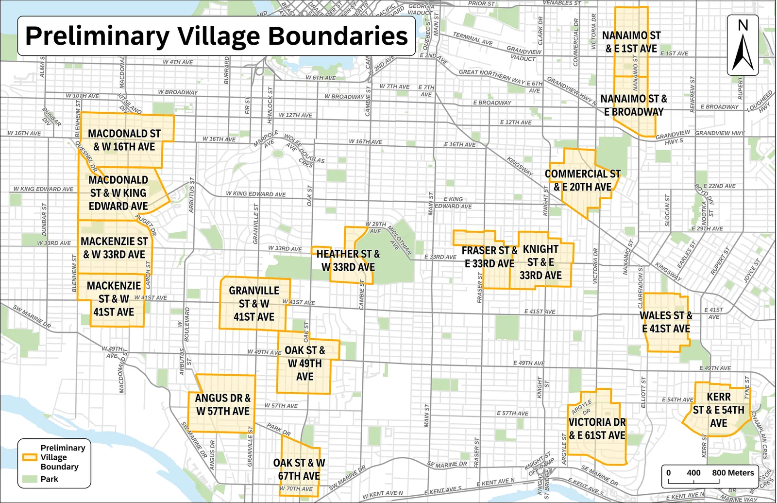 Map view of the proposed villages in Vancouver
